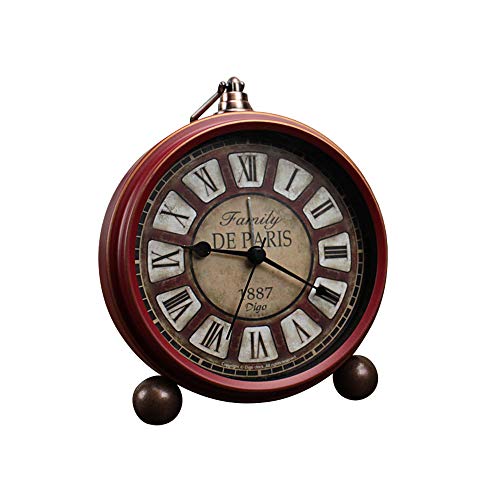 HeQiao Vintage Silent Non-Ticking Table Alarm Clocks (Red) - Thumbnail 3