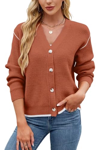 Image of Allimy Womens Slouchy Contrast Tipping Imitation Cashmere Short Cardigan Sweaters for Women Fall Fashion 2025 Trendy Coats