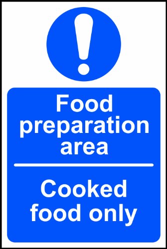 Food preparation area Cooked food only - Safety Label - Self Adhesive Vinyl - 150 x 100mm