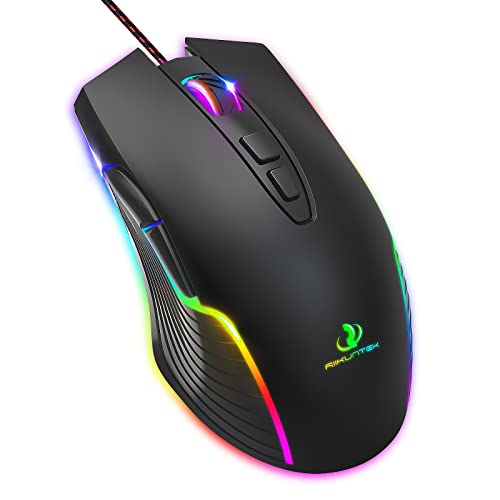 Gaming Maus RIIKUNTEK Gaming Maus Wired mit 7 Programmierbare Tasten (EIN Tasten Feuer/Desktop), USB-Wired Maus mit 7200 DPI, 12 RGB Beleuchtung, Ergonomische Optische Gaming Maus für PC, Laptop Cover