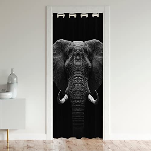 Elephant Door Curtain for Doorway Privacy 106x203cm 3D Wild Animal Pattern Window Treatments Home Decor Ethnic Elephant Black 30%-50% Room Darkening Blackout Curtains for Couch Living Room Bedroom