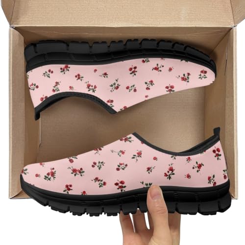 Womens Floral Print Lightweight Walking Sneaker Pull Tab Detail Fashion Athletic Casual Footwear Shoes - Image 3
