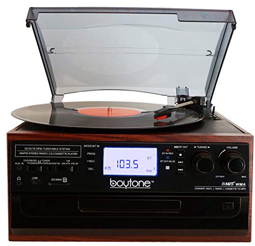 Boytone BT-22M, Bluetooth Record Player Turntable, AM/FM Radio, Cassette, CD Player, 2 Built in Speaker, Ability to Convert Vinyl, Radio, Cassette, CD to MP3 Without a Computer, SD Slot, USB, AUX - Les Beatles, Paul McCartney, John Lennon, RIngo Starr, George Harrison Boytone BT-22M, Bluetooth Record Player Turntable, AM/FM Radio, Cassette, CD Player, 2 Built in Speaker, Ability to Convert Vinyl, Radio, Cassette, CD to MP3 Without a Computer, SD Slot, USB, AUX – Image 4
