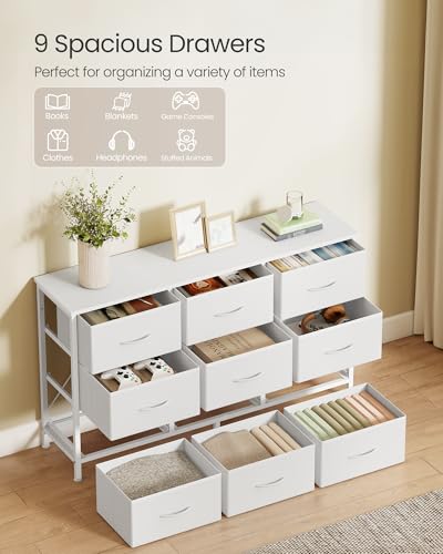 Image of SONGMICS BELLAH Collection - Dresser for Bedroom, TV Stand for TVs Up to 55 Inches, Chest of Drawers for Living Room, Closet, Steel, 9 Drawers, Modern, Cloud White ULGS033WH02S