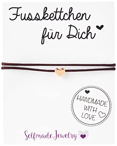 Selfmade Jewelry Anklet With Heart Rosegold - Brown Foot Chain Beach Jewelry Handmade Ankle Bracelet Woman Girls Adjustable Size Including Jewelry Bag (Rosegold-Brown) #TOP5