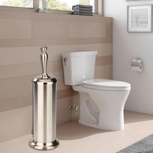 Image of J&V TEXTILES Toilet Brush, Toilet Bowl Brush with Extra Long Handle Durable Bristles Toilet Scrubber and Covered Holder for Toilet Brush Set for Bathroom Cleaning (Brushed Satin Nickel)