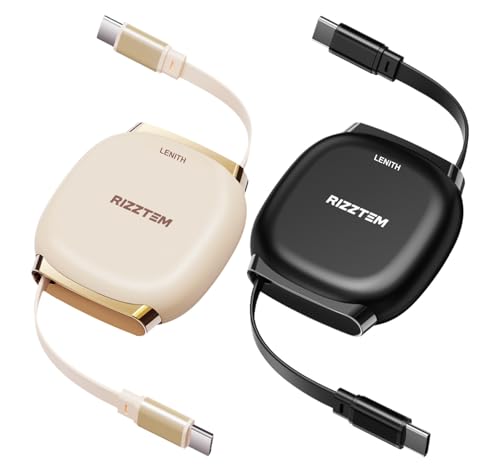 LENITH 240W USB C to USB C Retractable Cable (3.3ft/1m), PD 3.1 5A Fast Charging, 480Mbps USB 2.0 Data Transfer, Auto-Rewind Type C Cord for USB-C Devices – 1 Pack (2, Black&Beige)