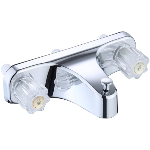Mobile Home RV Tub Shower Center-Set Faucet 8 inch 2-Handle Wall Mount Shower Valve RV and Motor Home Bath Tub & Shower Faucet with Clear Acrylic Knobs (Chrome)