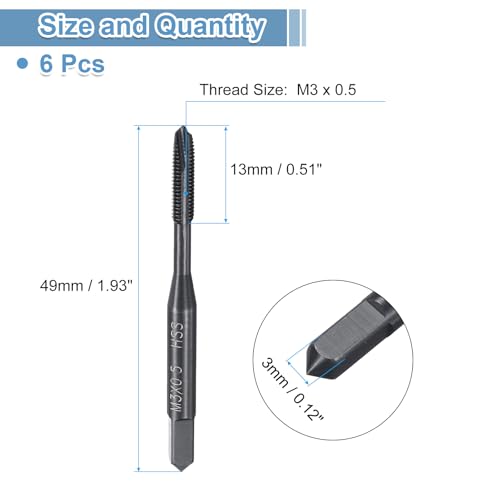 QUARKZMAN 6 Stück Maschine Gewindebohrer Spitze M3 x 0,5 Metrisch Spitzengewindeschneider HSS6542 Universelle und Hochwertige Gewindebohrer Nitrierte Oberfläche