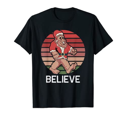 Believe Bigfoot Santa Claus Árbol de Navidad Divertido Sasquatch Camiseta