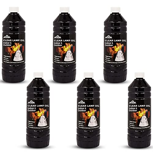 PERFECTONISH Clear Lamp Oil for Indoor & Outdoor Use, Smokeless Fuel Lantern Torch Oil Lamp For Garden Burners, Garden Torches, Oil Lamps, Tiki Torches-Clean Burning Oil 1-Litre (6-Pack)