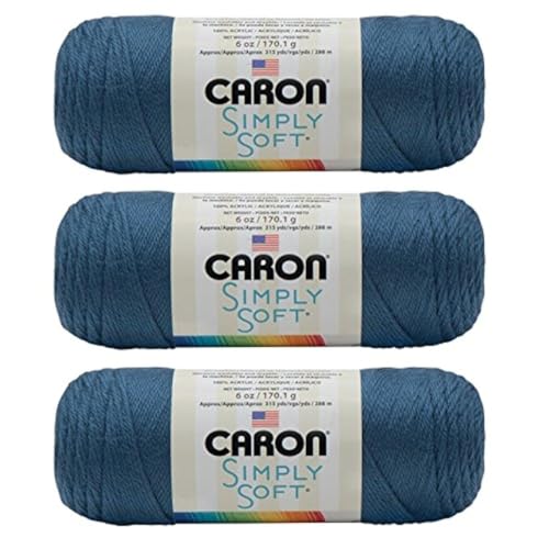 Image of Caron Simply Soft 3-Pack Yarn, 3oz, Gauge 4 Medium Worsted, 100% Acrylic - Country Blue - Machine Wash & Dry
