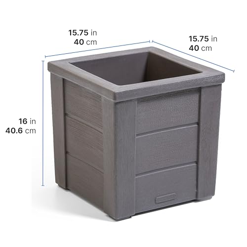 Step2 Lakewood Square Planter Box, Outside All-Season All-Weather Gardening Pot for Patio and Front Porch, Dark Cedar, 2-Pack - image 6