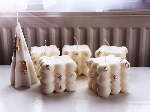 Topys 3D Cube Candle Mold And Silicone Bubbles Cube Mold, Fondant Silicone Mold For Candle Making And Baking Making Soap Wax Cake Mousse Ice Cream (6-Cavity) #TOP5