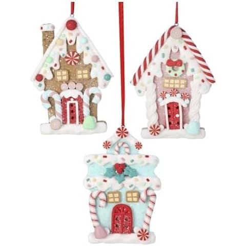 The Bridge Collection Gingerbread House Cookie Ornaments - Set of 3 - Festive Claydough Gingerbread Ornaments for Holiday Decor - Gingerbread House Christmas Ornaments Cover