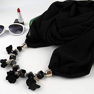 Le Donne Chiffon Stampato Anello Sciarpa dei monili di Hijabs Stile Multi Collana Fiore Sciarpa Lady Abbigliamento Accessori (Color : Black, Dimensione : S)