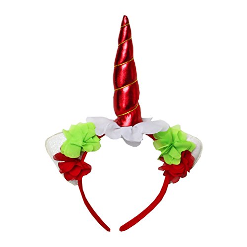 Kirei Sui Girls Flowers Xmas Unicorn Headband Red Green White