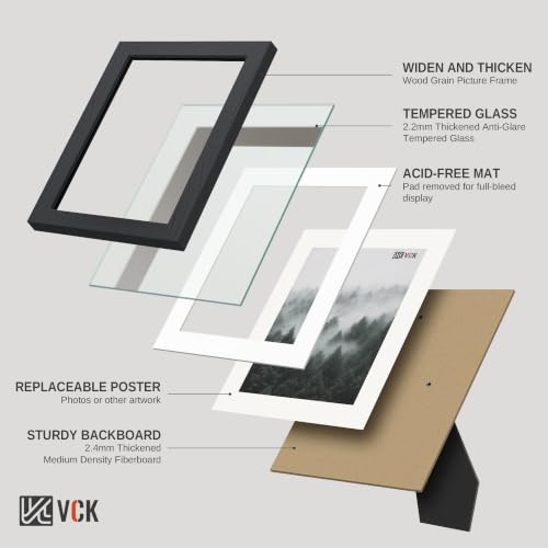 Image of VCK 5x7 Picture Frame 5 Pack, Black Exclusive Wood, Real Glass, for Photo