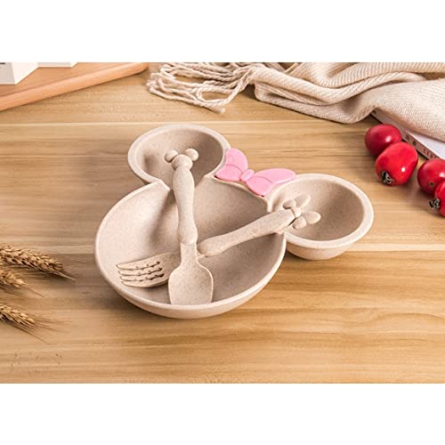 Prato Minnie Infantil Com 3 Divisórias E Talheres BPA Free (Bege)