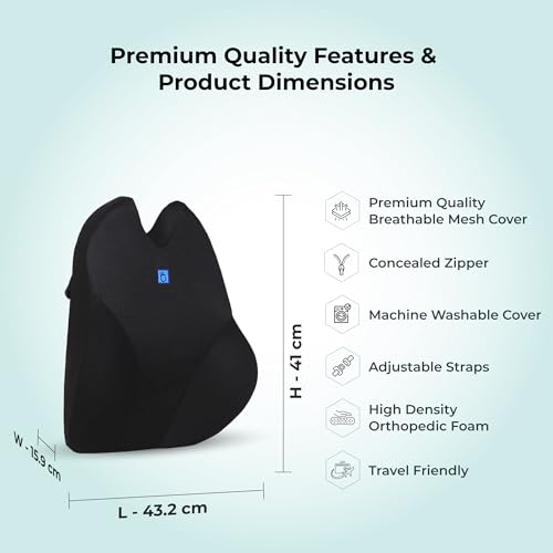 Image of Back Support for Office Chair | 5-Yr-Warranty | Premium Memory Foam Lumbar Support Pillow | Orthopedic Backrest for Lower Back Pain Relief | Ergonomic Desk Chair & Car Cushion (Large)(Black)