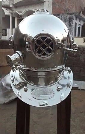 Antique Iron Scuba Deep Diving Divers Helmet Mark V Us Navy Chrome Finish