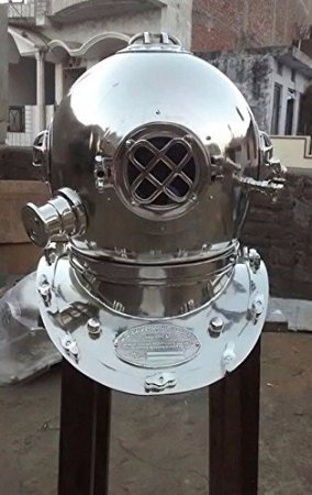 NauticalMart Antique Iron Scuba Deep Diving Divers Helmet Mark V Us Navy Chrome Finish