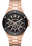 Michael Kors Reloj Lennox para hombre, movimiento cronógrafo, caja de acero inoxidable de 45 mm de color oro rosa con correa de acero inoxidable, MK8940