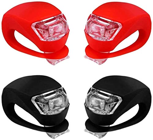 YUyankejiYX Fahrradlicht Fahrrad Rücklicht LED Lampe Set Silikon IPX5 Wasserdicht Sicherheitslicht mit 3 Lampenmodi, Wabenlinsentechnologie für Kinderwagen, Buggys, Rucksäck, Helm (2 Rot + 2 Schwarz)