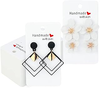200PCS Earring Display Cards - White Earring Card Holder - Handmade with Love Jewellery Packaging Cards for Jewellery Making Storage & Disply