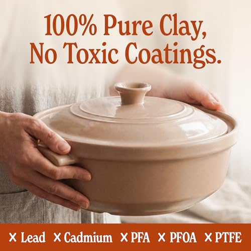 Magnifique 5 Quart Flami Pot with Lid, Natural Clay Pot for Cooking, Non-Toxic PFAS-Free Ceramic Casserole Dish for Oven & Stovetop, Dutch Oven Style for Slow Cooking, Baking & Serving, Brown Sugar - Thumbnail 5