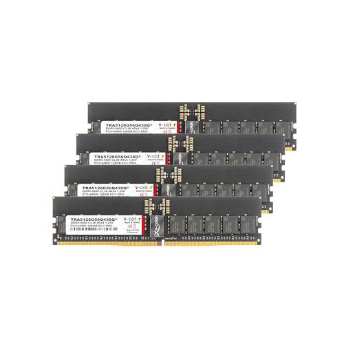Image of V-Color DDR5 512GB (128GBx4) 5600MHz CL38 4Rx4 OC R-DIMM (Overclocking ECC Registered DIMM) 1.25V Memory Ram for TRX50 Workstation (AMD Expo) (TRA5128G56Q438Q)
