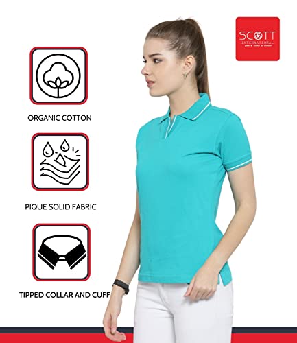 Image of Scott International Women's Regular Fit 100% Pure Organic Cotton Polo T-Shirt | Womens Polo Collar Neck T-Shirt | Cotton Plain Polo Neck Half Sleeve T-Shirt | Tshirts for Women