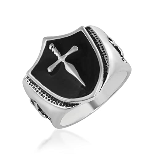 Image of Memoir Oxidised Brass Sword on Shield design Fashion Fingerring Men (ORRI5438)