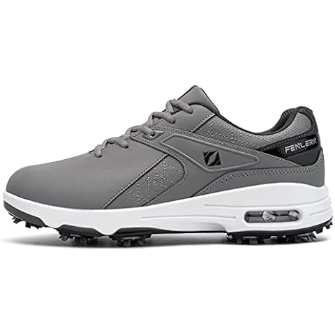 Zapatos de Golf Fenlern para Hombre con Clavos Blandos Antideslizantes (Gris Blanco, 44) Cover