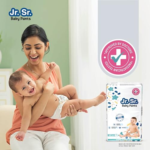 Image of Jr. Sr. Baby Diaper Pants | Extra Large (XL) Size (12-17 kg), 156 Count | Pack of 3 | Upto 12 hr Absorption with Advanced Leak Protection | Safe For Babies Skin | Soft, Secure & Comfy