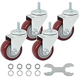 Finnhomy Swivel Caster Wheels 3 Inch Threaded Stem Casters Set of 4 Heavy Duty 3/8'-16 x 1 Anti-wear Polyurethane Industrial Castor Wheels for Cart/Furniture Load Bearing 2200 Lbs Smooth Casters Red