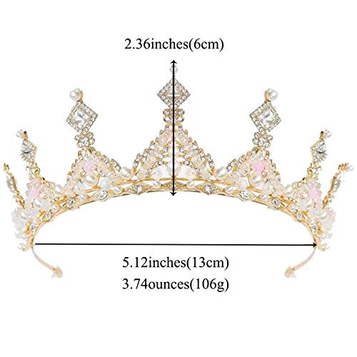 TOCESS Gold Tiara Queen Princess Crown for Women and Girls Pearl Tiara Wedding Crown for Bridal Wedding Prom Costume Festival Party - Thumbnail 6