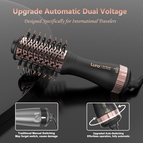 Image of Automatic Dual Voltage Hair Dryer Brush with European Plug,Travel Hair Blow Dryer Brush with Travel Bag,Mini Hair Brush Blow Dryer for Women,Small Hot Air Brush for Kids