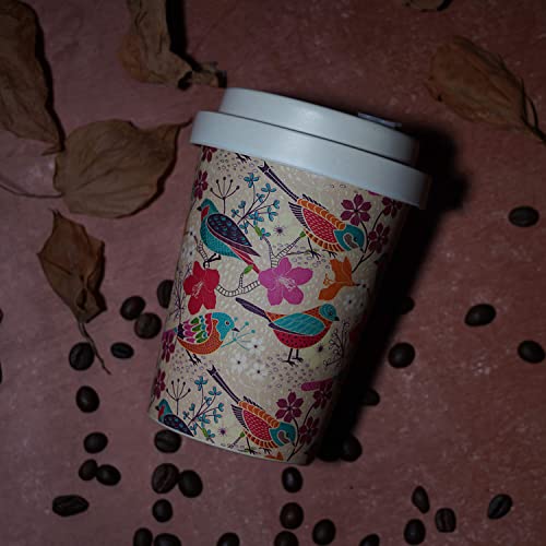 Image of Eco-Friendly Bamboo Fibre Travel Reusable Coffee Mug with lid 350 Ml (Birdie)