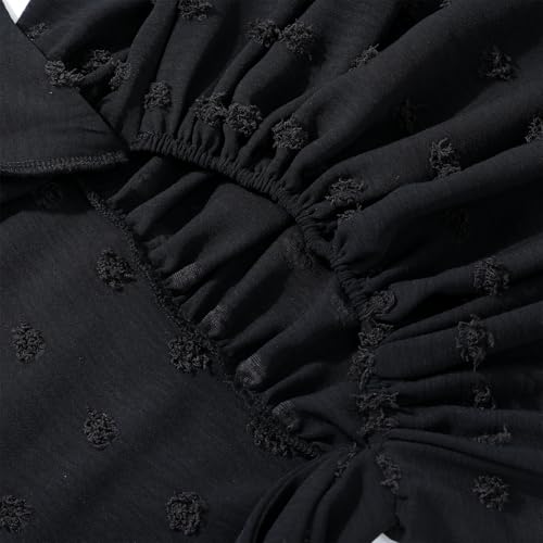Image of HILEELANG Girls Summer Dress Bow Tie Back A-Line Party Dress for Little Big Girls Short Sleeve Dress with Lining 6-12 Years