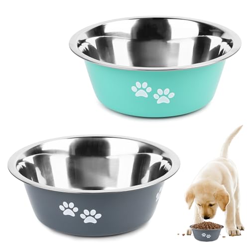 Hundenäpfe 2 Stück,Hundenapf aus Edelstahl, Futternapf Hund Mit Rutschfesten Silikonböden, Zoll Fressnapf Hund, Personalisierter Hunde Napfset Für Kleine Oder Mittelgroße Hunde