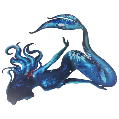Arte mural de sirena metálica con acabado artesanal elegante para salón y jardín