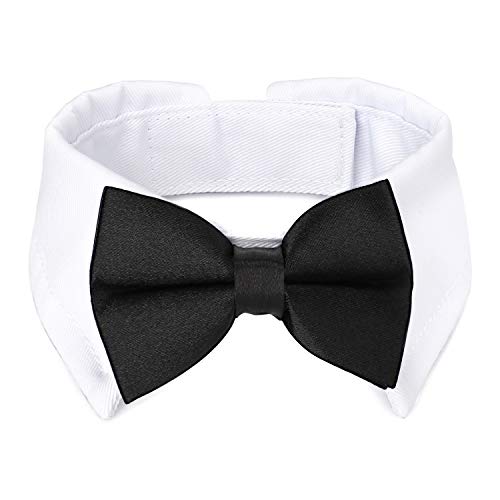 Segarty Dog Tuxedo Collar, Bow Tie Dog Collar, Black Bowtie with Handcrafted Adjustable White Collar Formal Pet Cats Necktie Collar for Medium Large Boy Dog Wedding Grooming Bows Birthday Gift