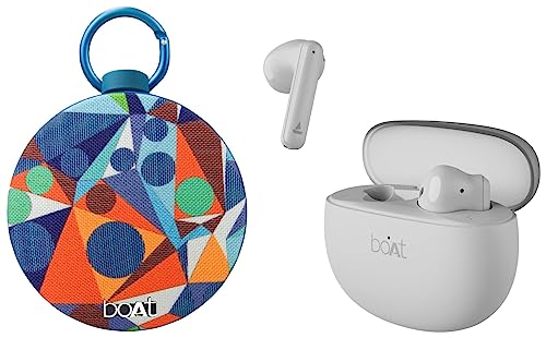 Image of boAt Airdopes 141 Pro True Wireless in Ear Earbuds with 45H Playtime, Quad Mics Enx Tech, 12mm & Stone 260 4W Bluetooth Speaker with Upto 9 Hours Playback, IPX5 and Carabiner(Prism)