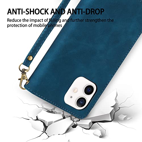 Zzxx Iphone 12 Mini Wallet Case With Card Slot Premium Soft Pu Leather Zipper Flip Folio Wallet With Wrist Strap Kickstand Protective For Iphone 12 Mini Case Wallet(Blue 5.4 Inch) #TOP6