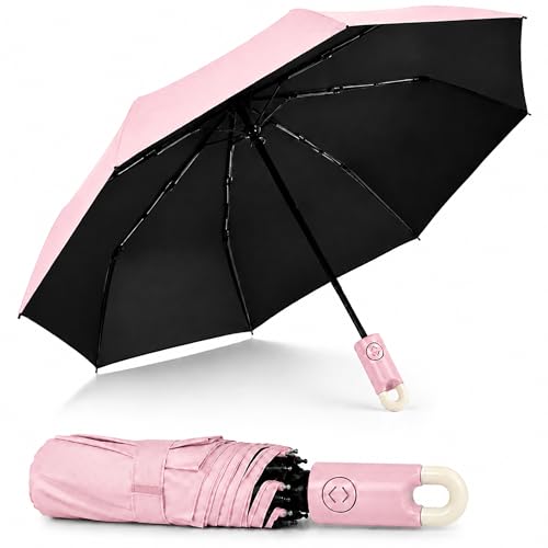Image of AYSIS UV Umbrella with Novelty Clip Handle, Travel Umbrellas for Rain and Sun Windproof Compact, Automatic Open Close, 8 Ribs, Portable Umbrella for Men and Women