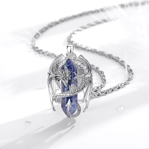 INFUSEU Unique Dragon Necklaces with Healing Crystal Stone for Men Women, Personalized Spiritual Gifts, 24 Inch Chain - Image 3