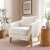 VANOMi Accent Chairs for Living Room, Sherpa Armchair with Cushion, Comfy Chair for Bedroom, Reading, Corner, Apartment, White