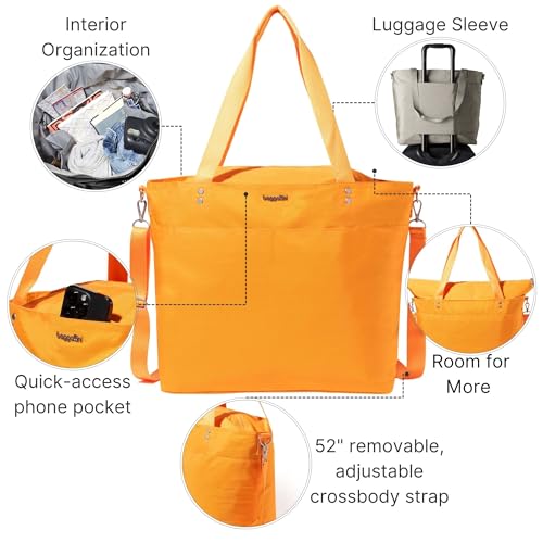 Image of Baggallini Carryall Tote - Lightweight Nylon Zipper Top Weekender Travel Beach Bag w /Luggage Sleeve