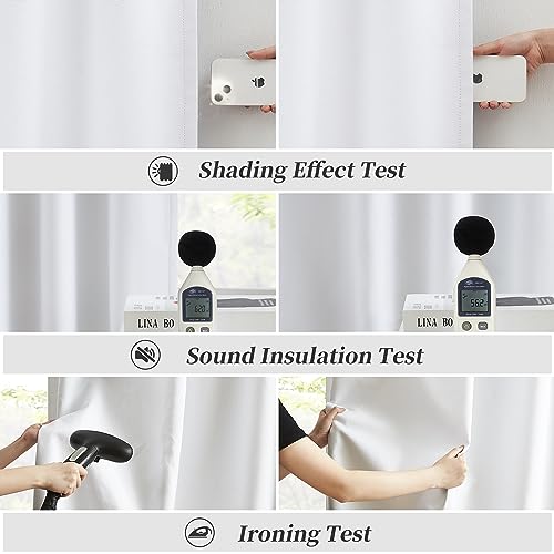 KEQIAOSUOCAI White Linen Full Blackout Curtains for Living Room Track System, Farmhouse Patio Door Pleated Curtains Back Tab Drapes for Country Villa, 1 Pair, 72 Inch Wide 6FT x 96 Inch Long 8FT - Image 6